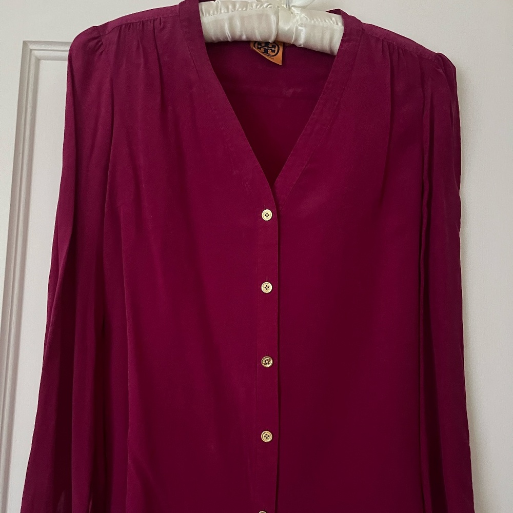Fuchsia Tory Burch Silk Blouse size 6